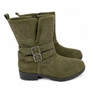 Stuart Weitzman Ankle Boots Swarovski Crystal Suede Fur Olive Women 5   Kid 3.5